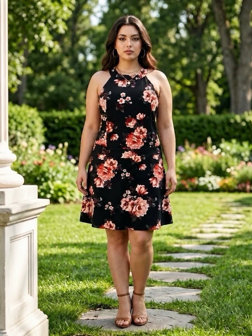Almost Famous Black Floral High Neck High Low Dress Size 2X